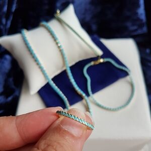 Swarovski Elements Gold & Turquoise Blue Skinny Band Ring NEW